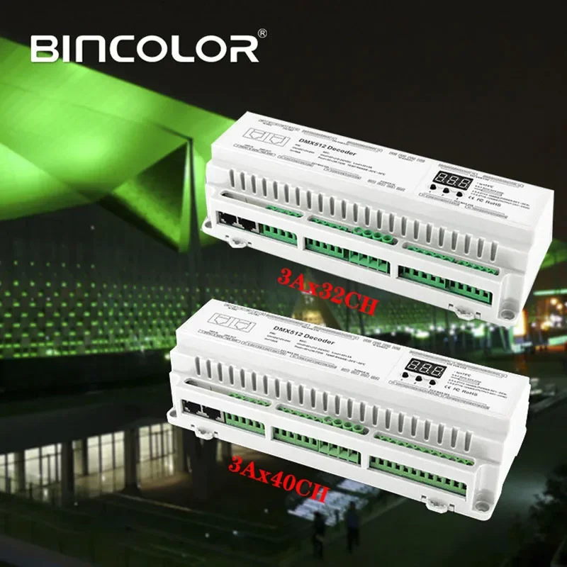 DC 12V-24V 3A*32CH 40CH DIN Rail DMX Decoder CV PWM RJ45 8-bit,16-bit DMX512/1990 Single color CCT RGB RGBW LED Controller