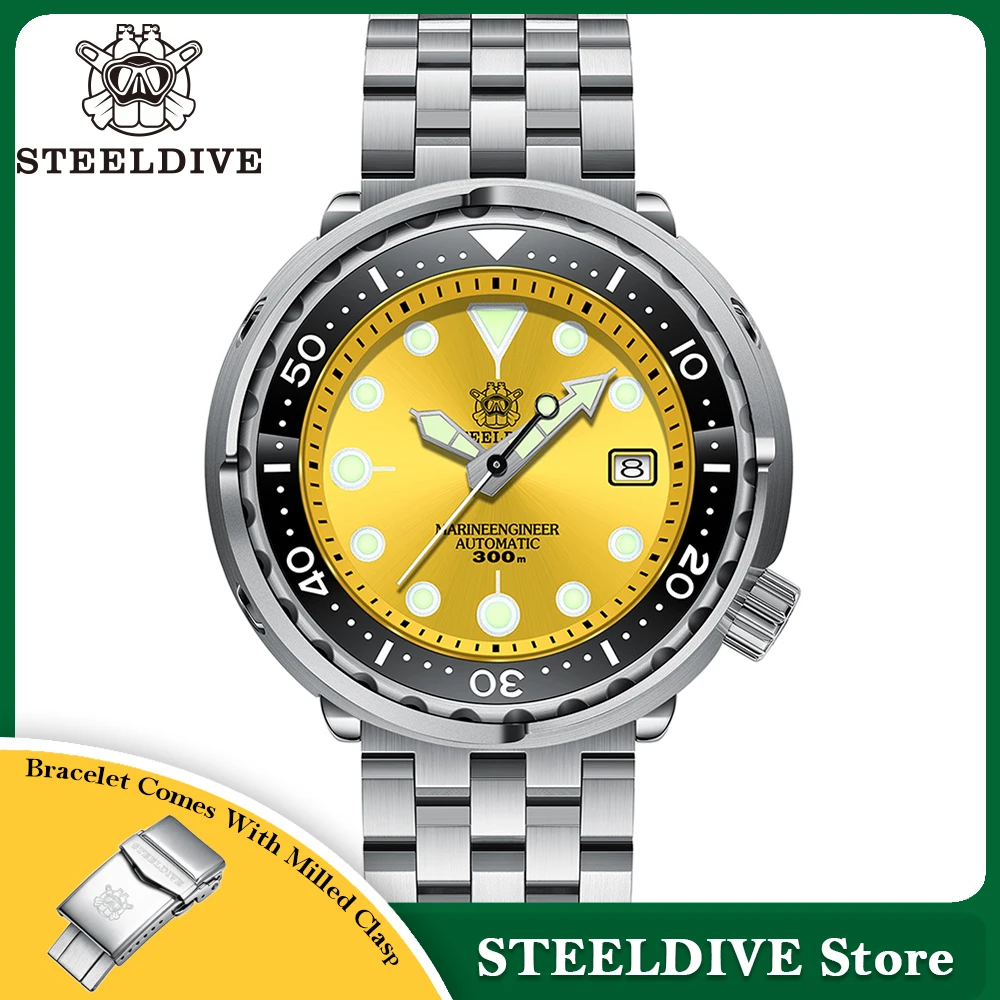 Steel dive brandneue Farbe 47,5mm Edelstahl gehäuse Saphirglas 300m wasserdichte Keramik Lünette nh35 automatische Herren uhr