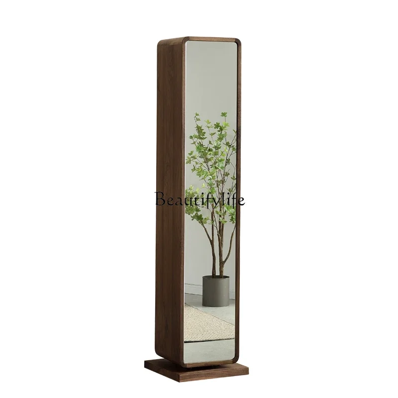 

ls 04North American black walnut floor mirror household full body multi-functional rotatable bookshelf