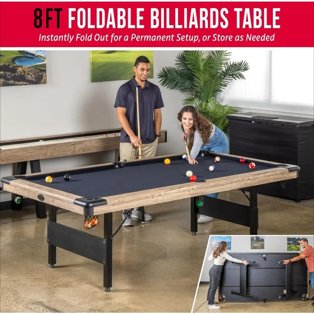 Portable Pool Table 7 or 8 Ft - for Game Rooms, Man Caves, Offices, or Anyone Who No Assembly Required Folding Billiard Table