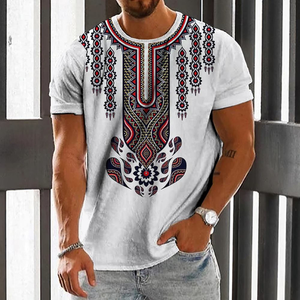 Men\'S T-Shirt Summer Short Sleeve Tops Totem Printed Tee Loose Comfortable Pullover Casual Tshirt Vintage Oversized Men Clothing