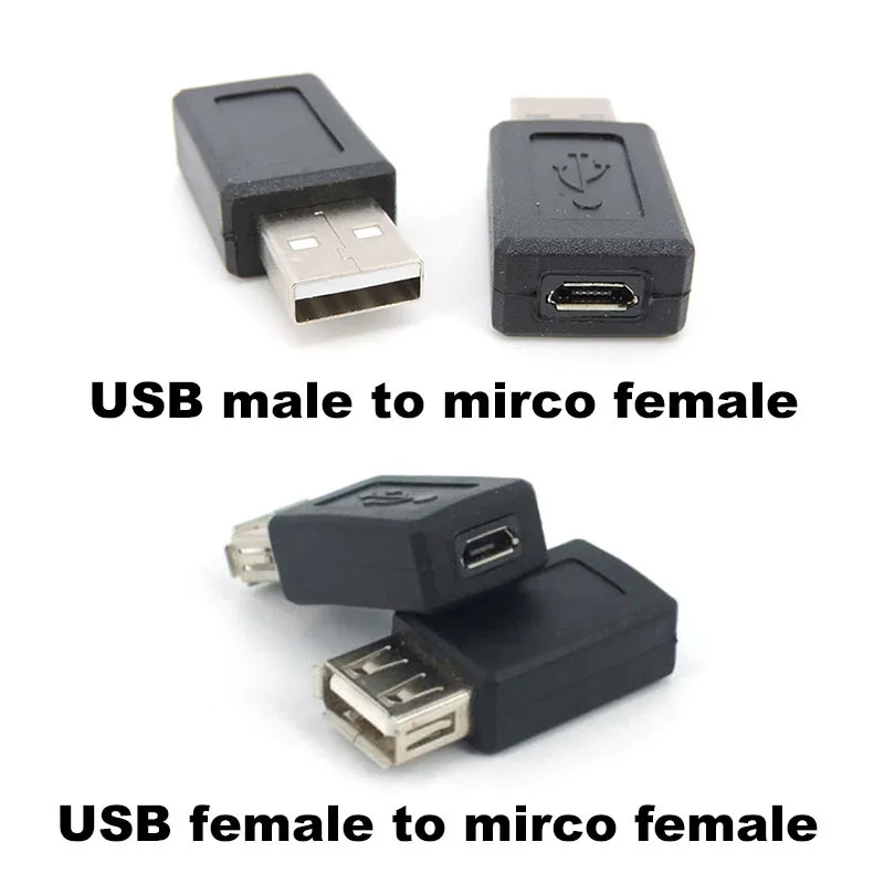 Black USB 2.0 Type A Male Female to Micro USB B Female Adapter Plug Converter to Micro USB Connector Plug W28