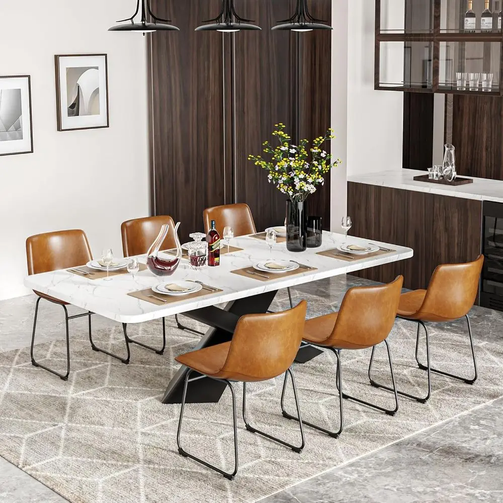 

Dining Chairs Set o 6, 18 Inch ern ArmlDining Chair with Back, aux Leather Kitchen Dining Room Chair with Metal Legs or Home, Bi