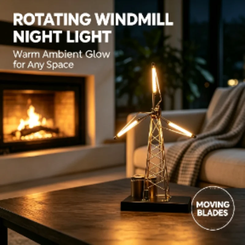 Rotating Windmill Night Light Lamp Rustic Industrial DIY Decorative Atmosphere Lights for Courtyard Patio Garden Bedroom Home
