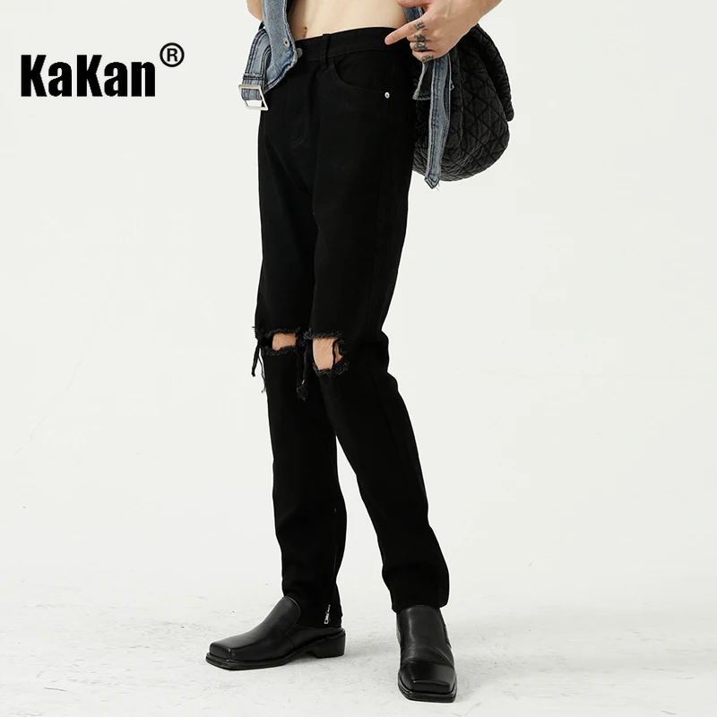 Kakan New Summer Korean Men's Jeans, Slim Fit Slim-fit Pants Pants Black Perforated Jeans K50-M7-D-921