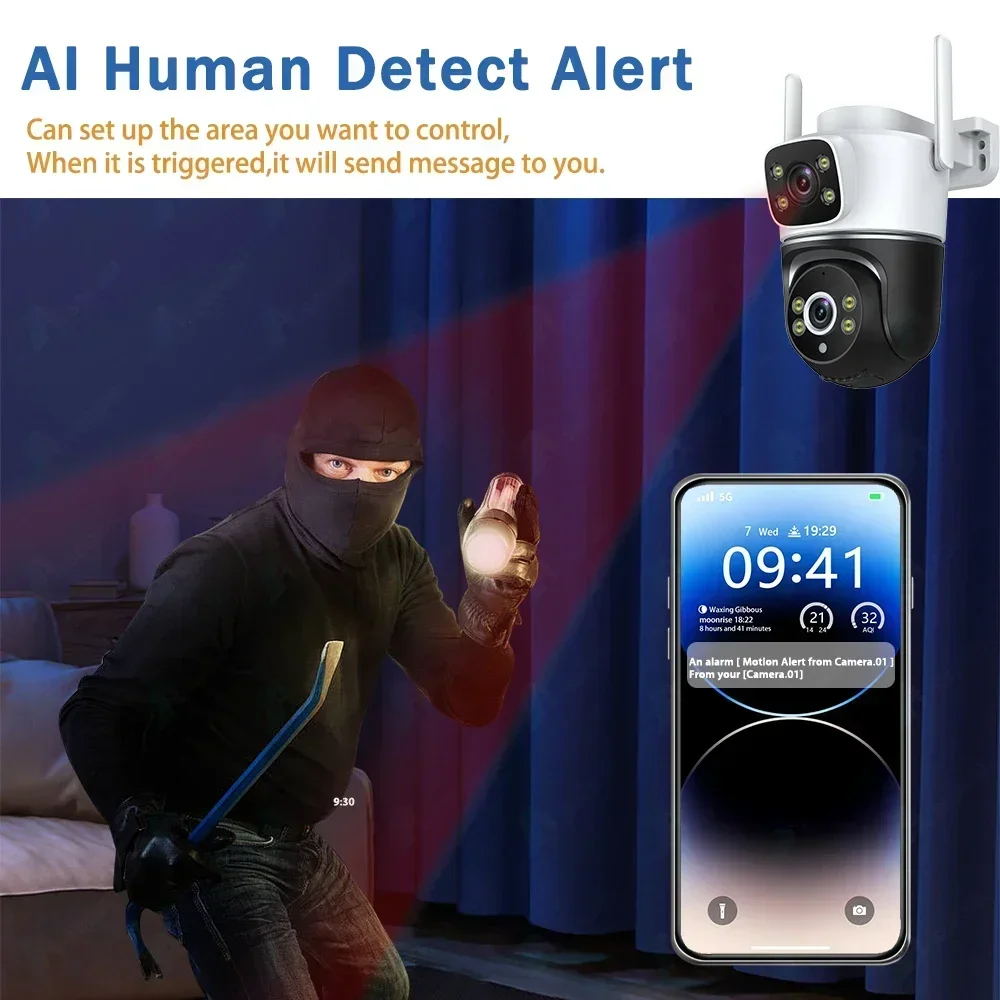 Imagem -04 - Câmera de Vigilância sem Fio Impermeável ao ar Livre ai Detecção Humana Proteção de Segurança Veio Lente Dupla Ptz Wi-fi Tuya 4k 8mp