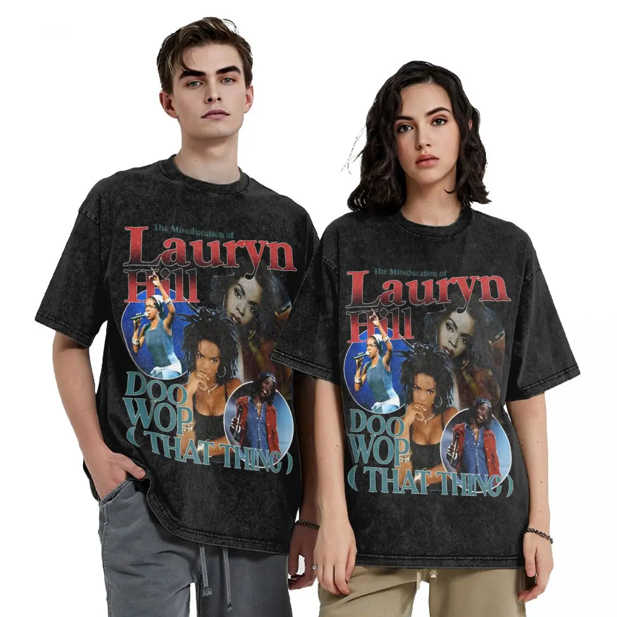 Lauryn Hill The Famous Fugees Band Merch Washed T Shirts Men Women Streetwear Hip Hop T-Shirts Summer Tee Shirt Short Sleeve