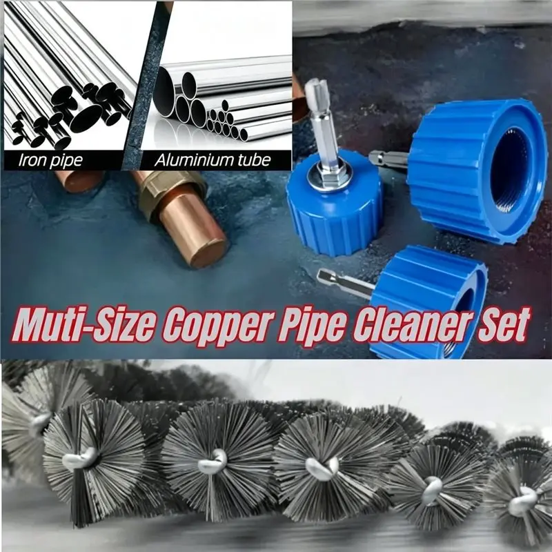 AB46-Copper Pipe Cleaner Set For Drill Heavy Duty Copper Pipe Cleaner Brush Blades Plumbing Tools For Removing Rust
