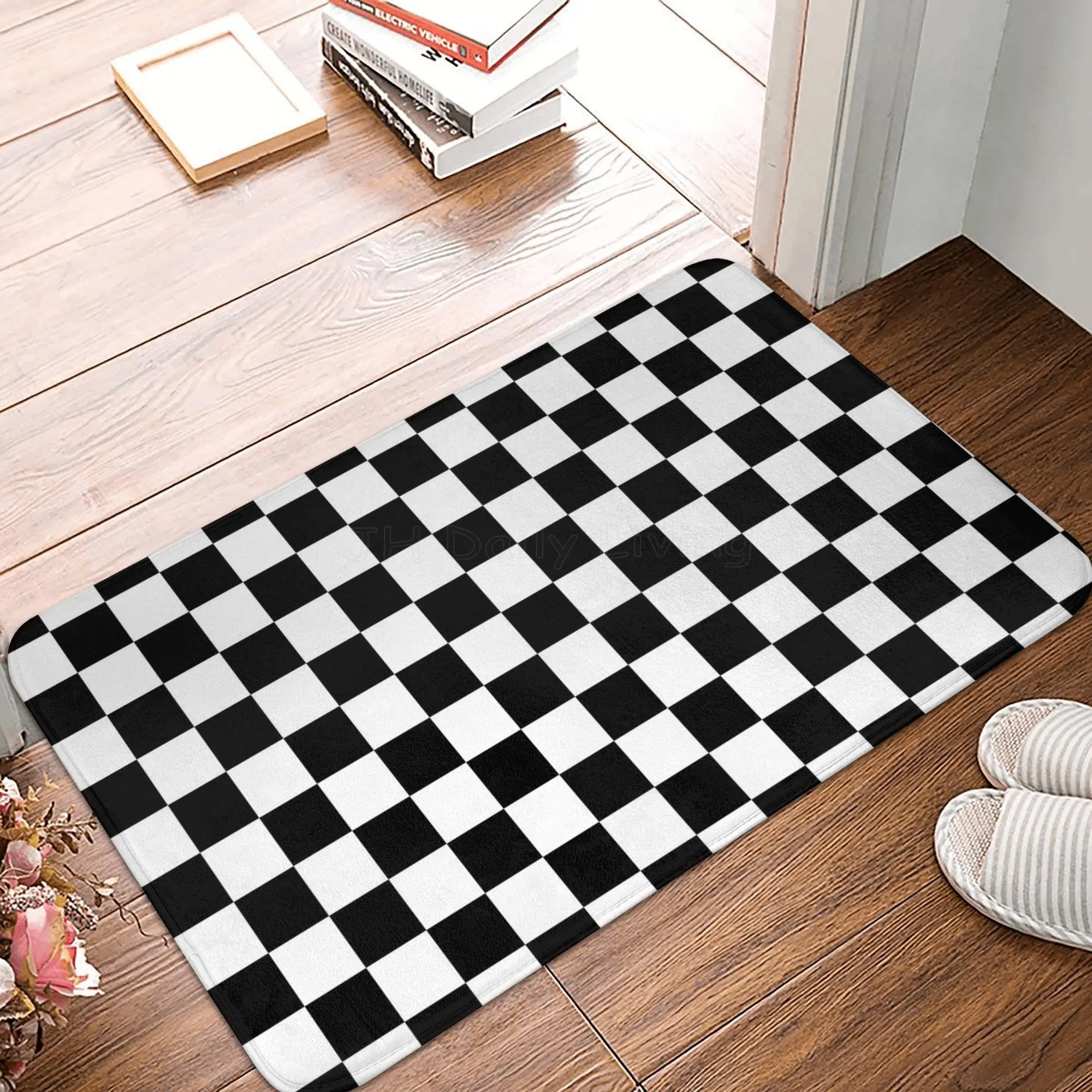 Black and White Grid Print Carpet Rugs for Bedroom Living Room Bathroom Mats Racing Flags Checkered Entrance Door Mat Anti-Slip