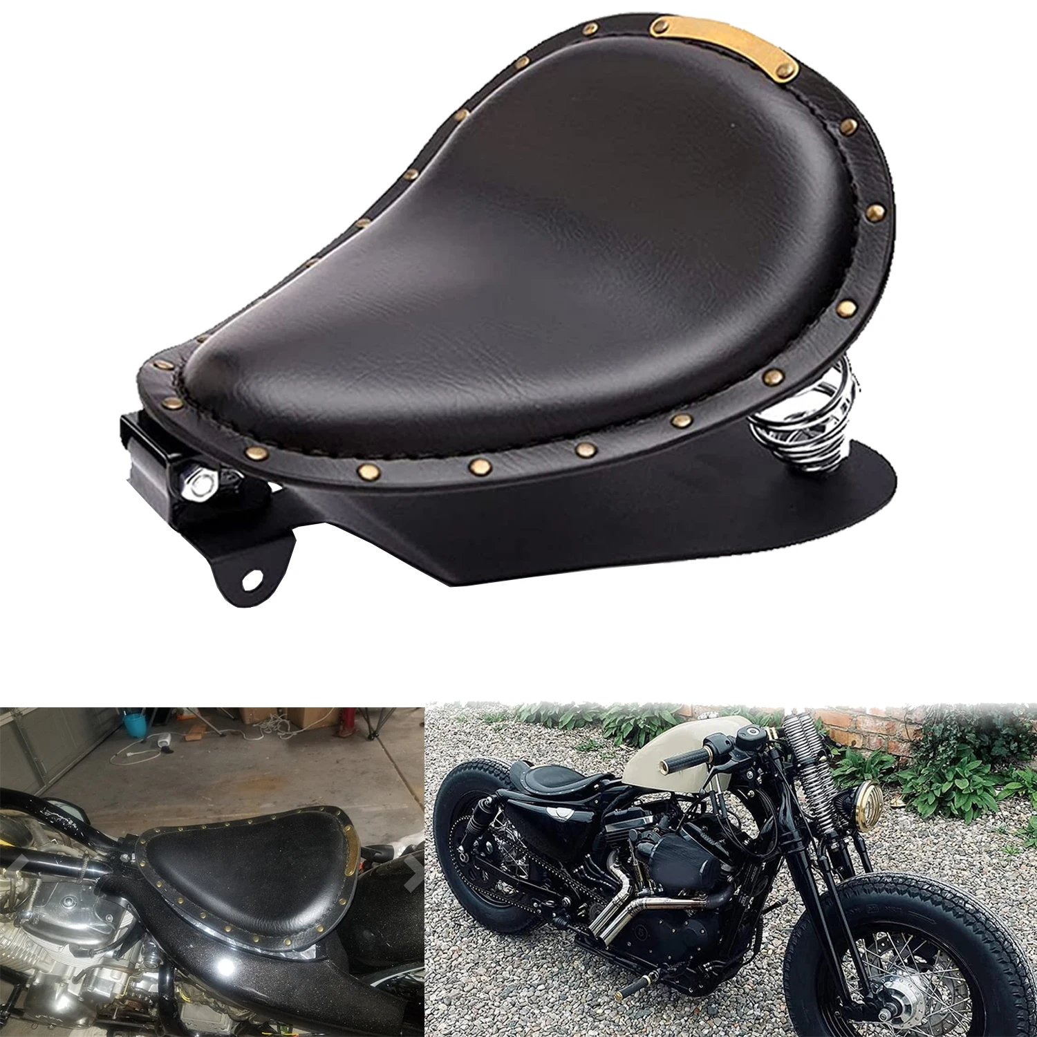 Motorcycle Black Rivet PU Leather Solo Seat+3\