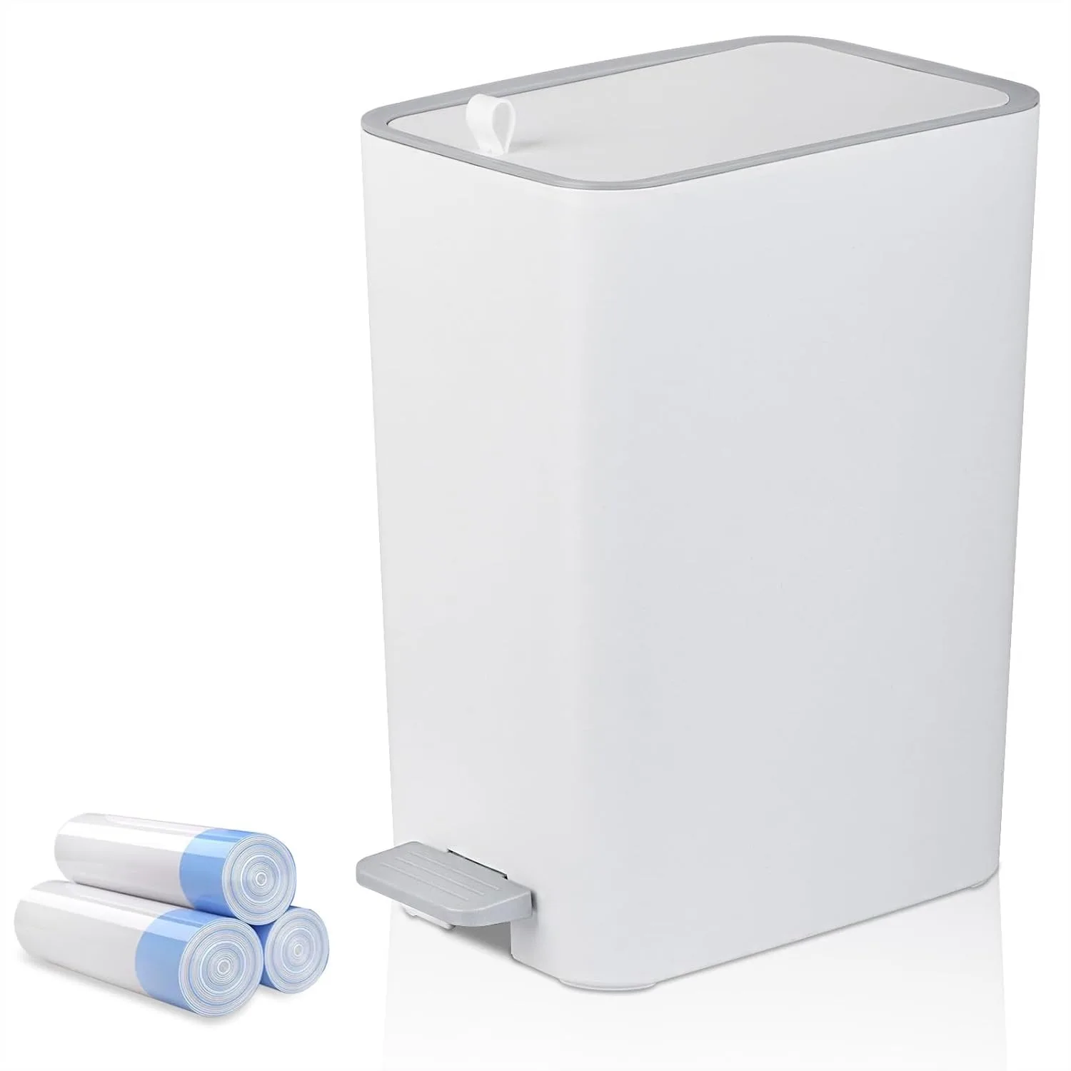 

Маленькая узкая мусорная корзина с крышкой, 2,1 галлона, для спальни, офиса, общежития, белая