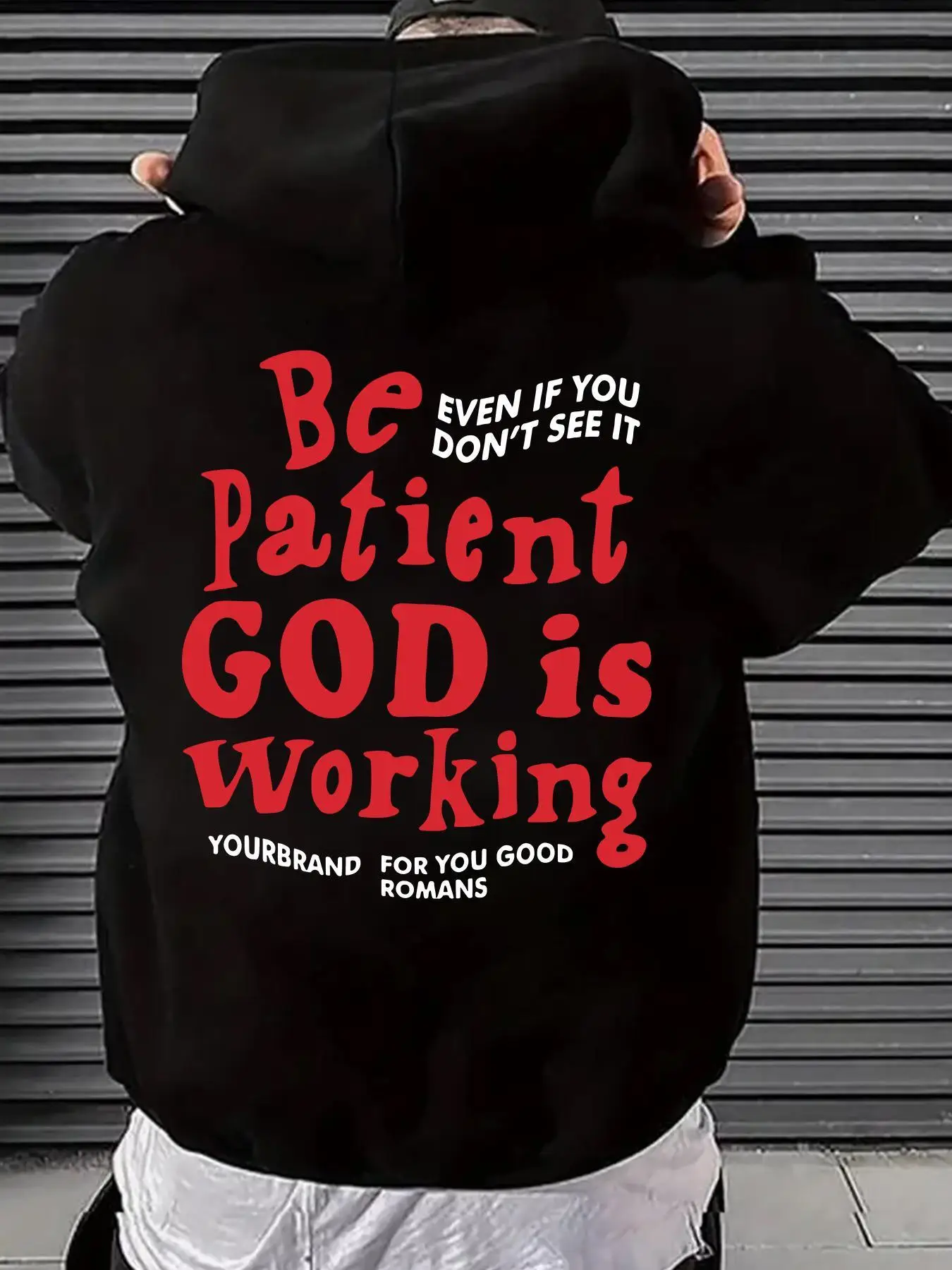 

Men Christian God Is Working Hoodie Faith Inspired Graphic Sweatshirt Be Patient Religious Quote Streetwear Loose Top