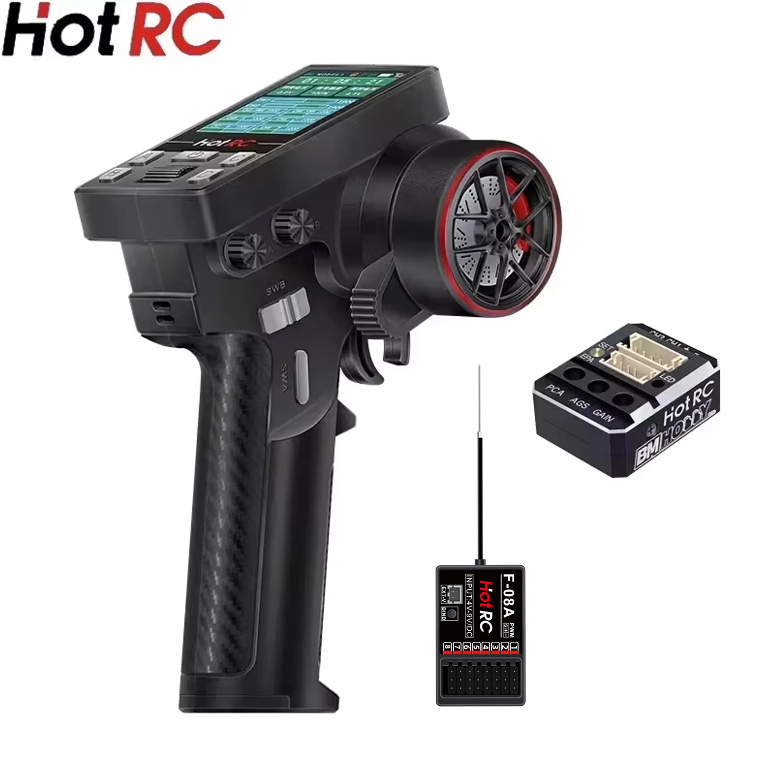 HOTRC-Transmissor Receptor de Controle Remoto para Carro RC, Navio Barco Tanque, Mais Novo, CT-8B, 10 Canais, 8 Canais, Tela Colorida, 2.4G, 8CH, F-08A