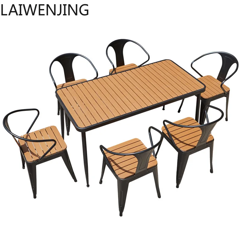 

HLZ Outdoor Table and Chair Set for Courtyard, Cafe, Balcony, Terrace, Bar, Iron Art Leisure Plastic Wood Table and Chair