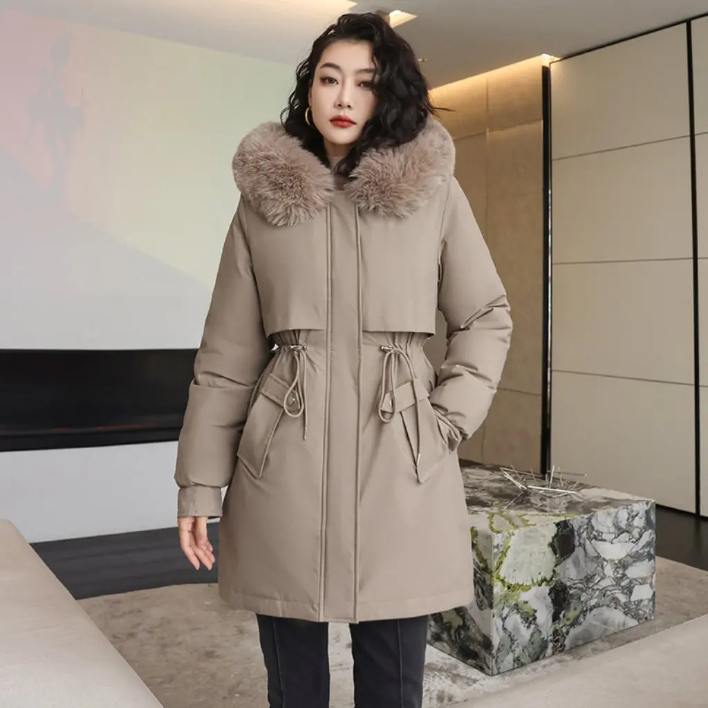 

Women's Winter Parka Casual Mid-Length Korean Style Cotton Outwear Warm Loose Large Fur Collar Export Quality