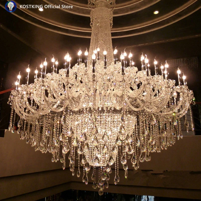 Candelabros de cristal grandes transparentes, luces de ingeniería, luminaria de escalera con personalidad creativa, iluminación para el hogar contemporánea