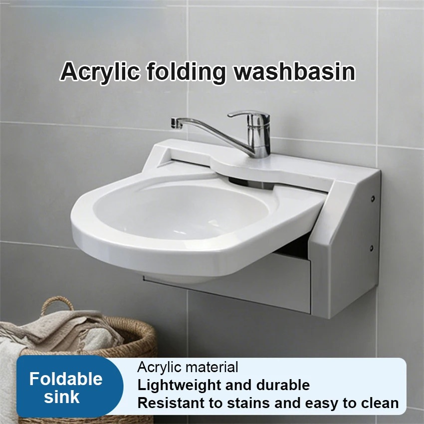 RV Foldable Sink Acrylic Material Wash Basin with Faucet and Drain For Motorhome Boat Caravan Camper Bathroom Accessories