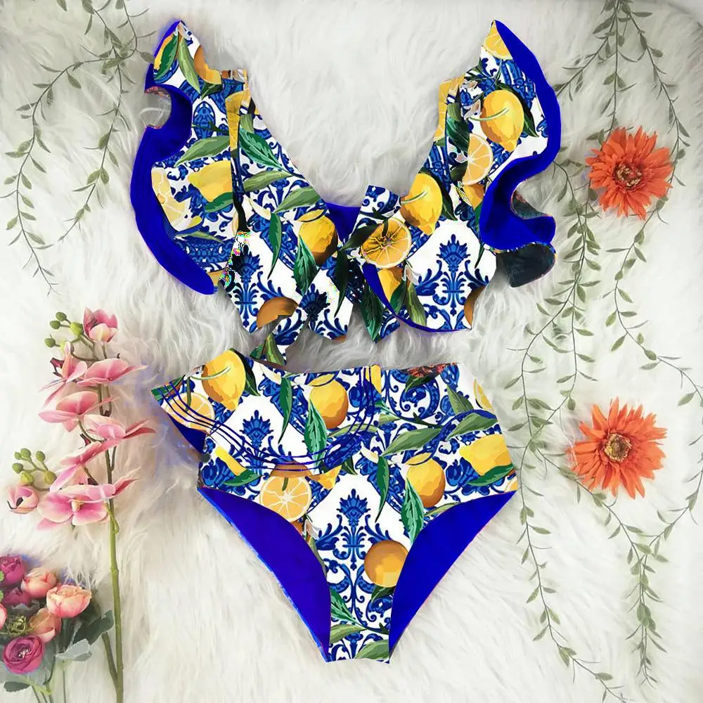 Blue Ruffle Lemon Bikini Beach Outfits For Women 2023 Fashion  Swimwear Summer Design Sense Swimsuit Bathing Suits  Sexy / New