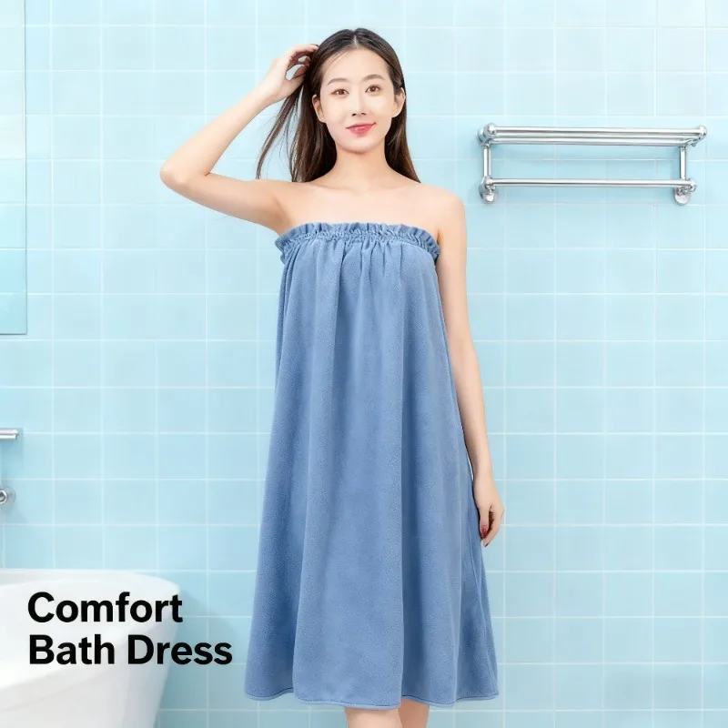 Soft Absorbent Salon Wrap Top Bath Skirt Round Neck Home Robe Comfortable Solid Color