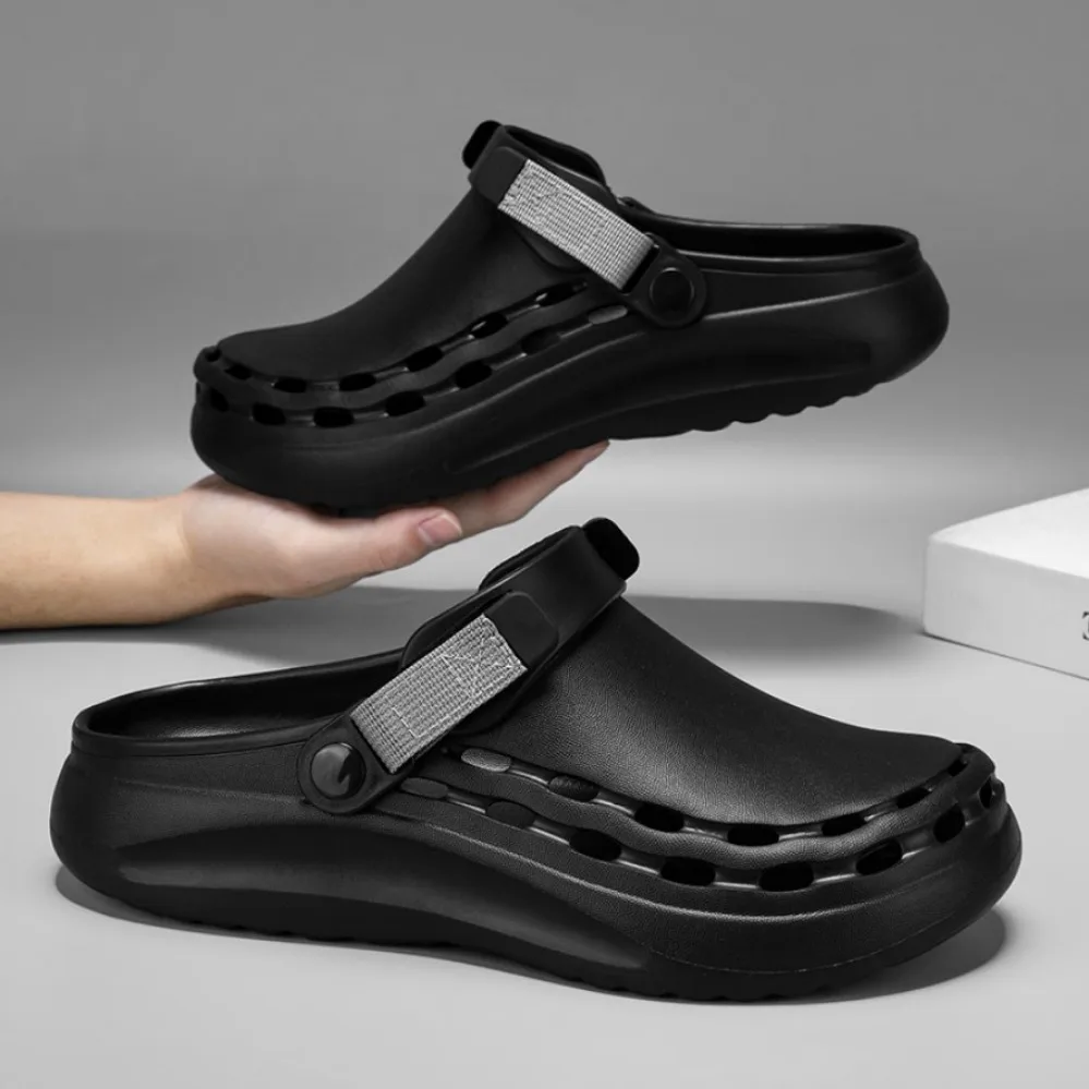 

Мужские летние сабо-сандалии с перфорацией, дышащие, для сада и дома, модные уличные шлепанцы с нескользящей подошвой, однотонные пляжные тапочки