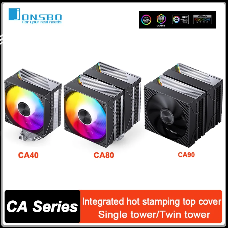 

JONSBO CA40/CA80/CA90 Кулер для процессора 4 тепловых трубки 120 мм вентилятор ARGB Тихий радиатор для игрового ПК для LGA1700 115X 1200 1851 AM4 AM5