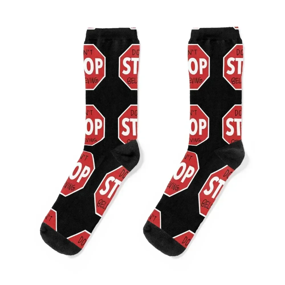 Don't Stop Believing Stop Sign Socks halloween men cotton high quality Novelties Luxury Woman Socks Men's