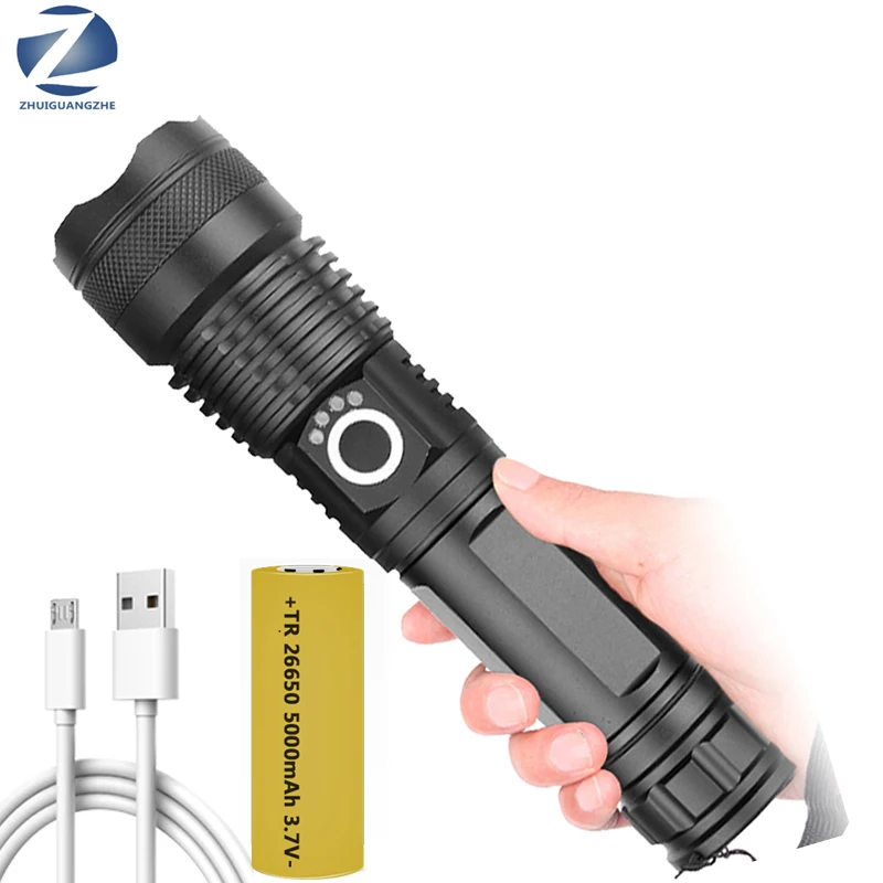 HPX180 Super Bright 9-core Usb Rechargeable Zoomable Torch Light Lantern 26650 Battery Powerful Led Flashlight