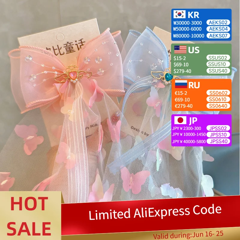 

Spring Summer New Gradient Heart Rhinestone Angel Wings Hair Clips for Girls Kids Hair Bows Accessories