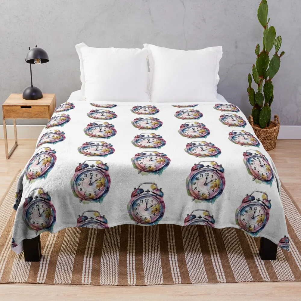 Colorful Watercolor Alarm Clock Sticker Wake up to Artistry! Throw Blanket For Baby Travel Decoratives Comforter Blankets