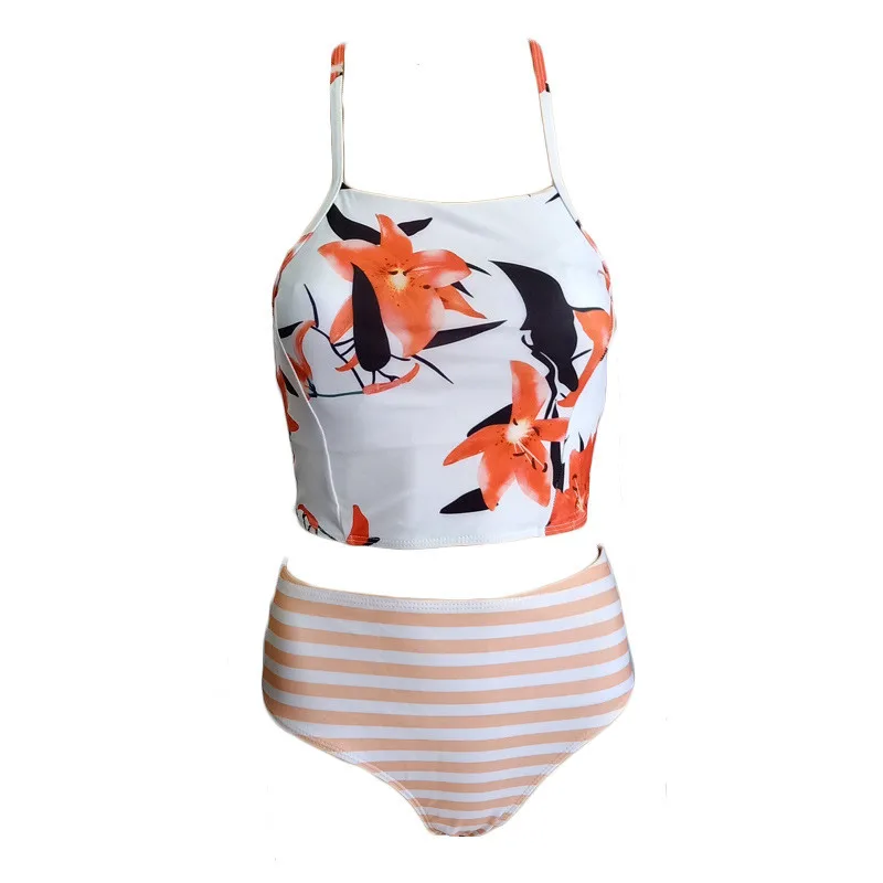 Maillot de bain imprimé floral pour femmes, ensemble deux pièces, culotte taille haute, sexy, croisé dans le dos, vêtements de plage, d'été