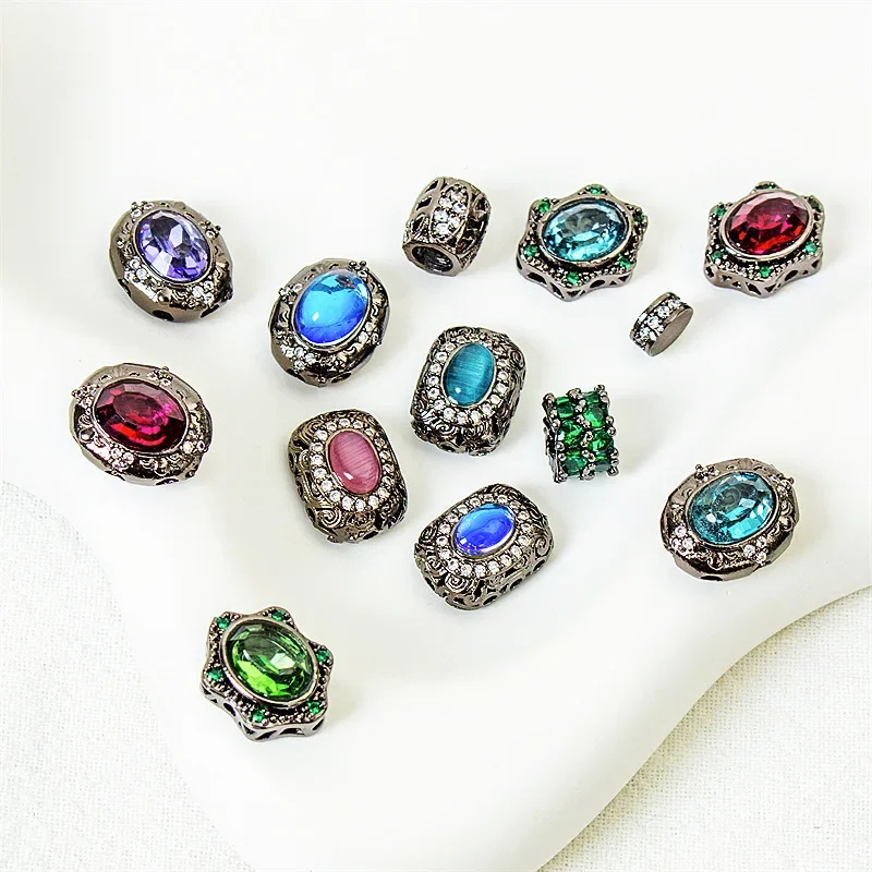 5 Pieces Copper Plated Gun Black Inlaid Zircon Spacer Beads DIY Pearl Bracelet Necklace Hand String Jewelry Accessorie Wholesale