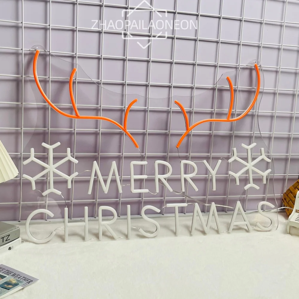 عيد ميلاد سعيد مصباح ليد النيون تسجيل Anlter سنو النيون Led تسجيل غرفة نوم المنزل متجر حفلة زينة عيد الميلاد وحدة إضاءة LED جداريّة معلقة USB