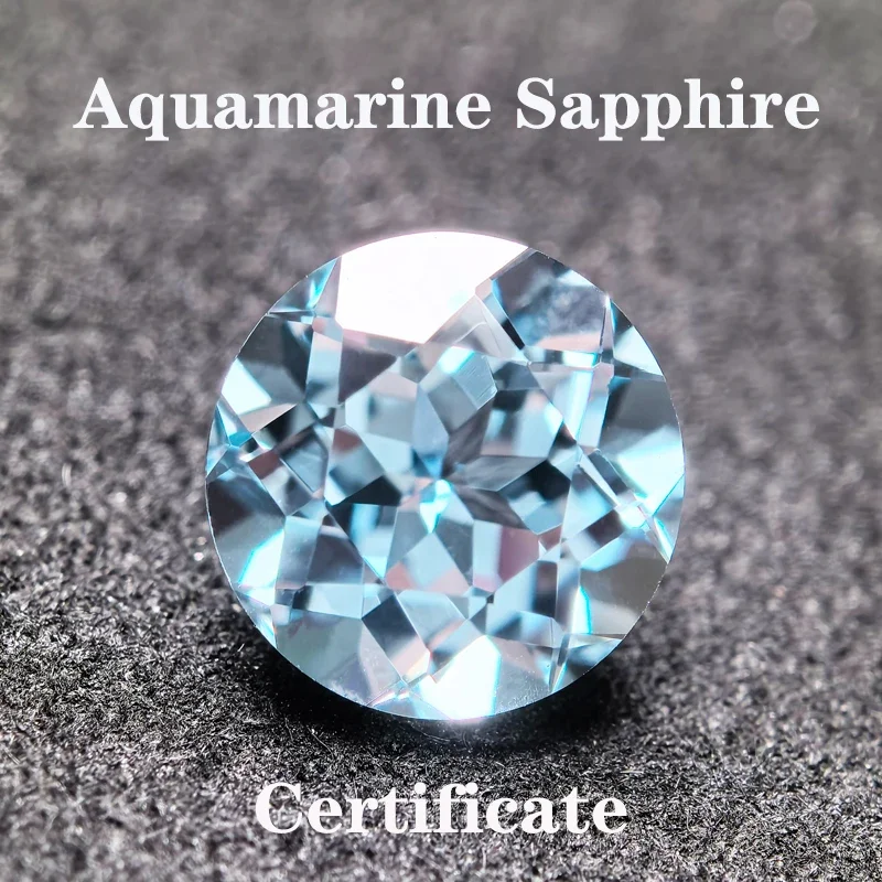 

Lab Grown Sapphire Aquamarine Color Round Shaped Extremely Shiny Quality Advanced Jewelry Making Materials AGL Certificate