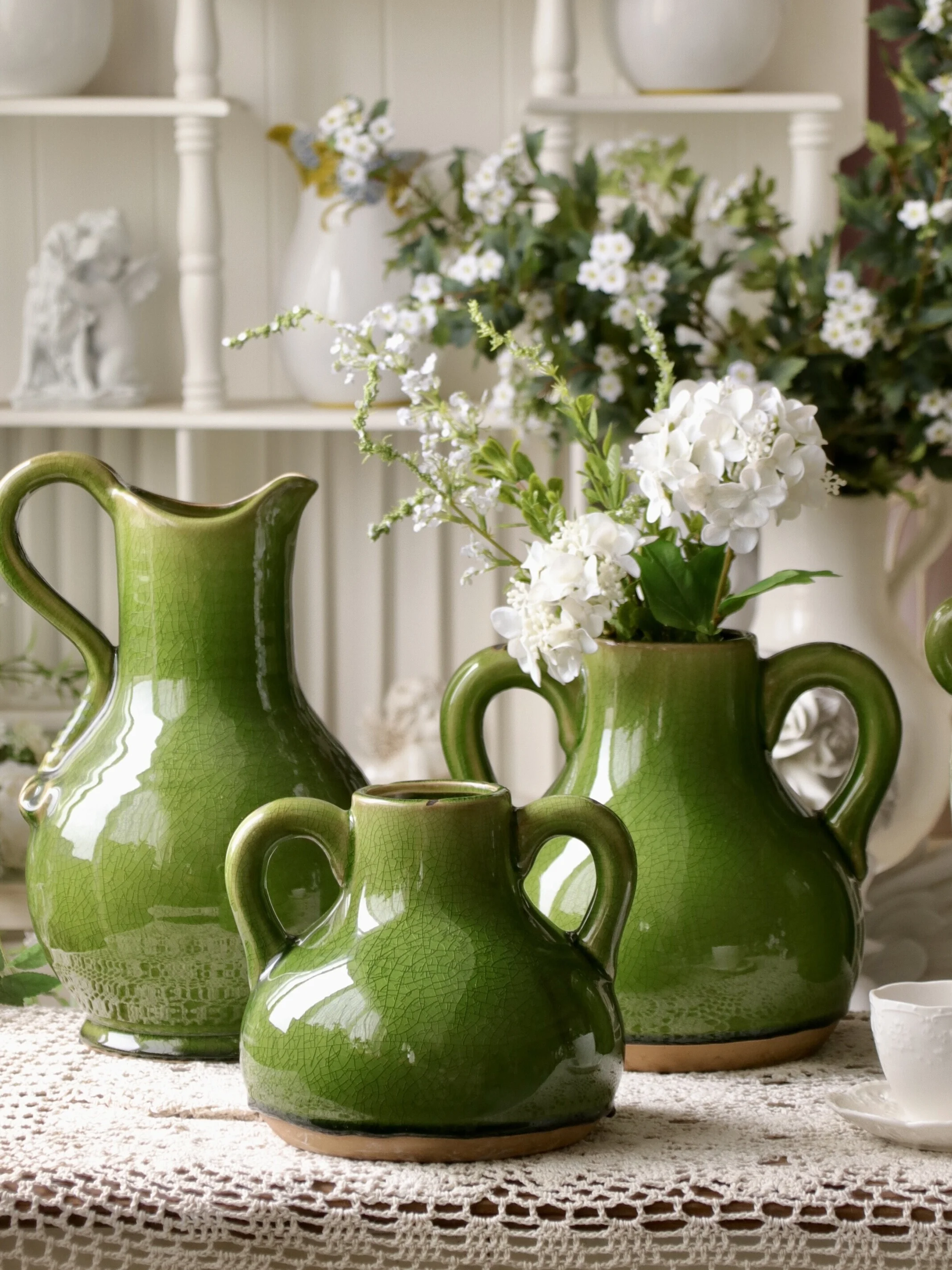 

YoungHouse Green Ceramic Flower Vase American Retro Flower Water Cultivation Home Soft Decoration Tabletop Ornament