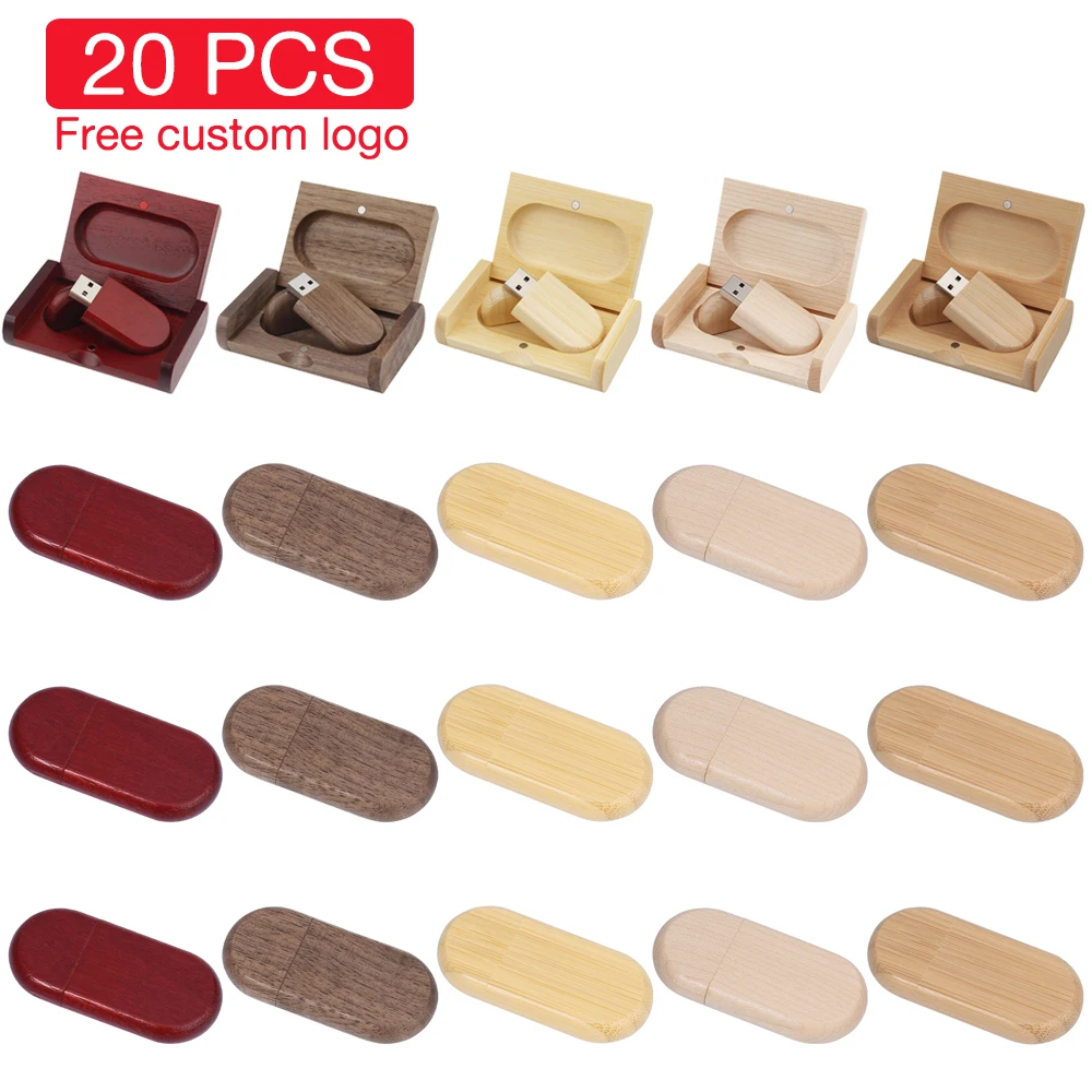 20PCS Lote USB Flash Drive 128GB Free Custom Logo Pen Drive 64GB Wooden Box Memory Stick Color Printing Business Gift Pendrive