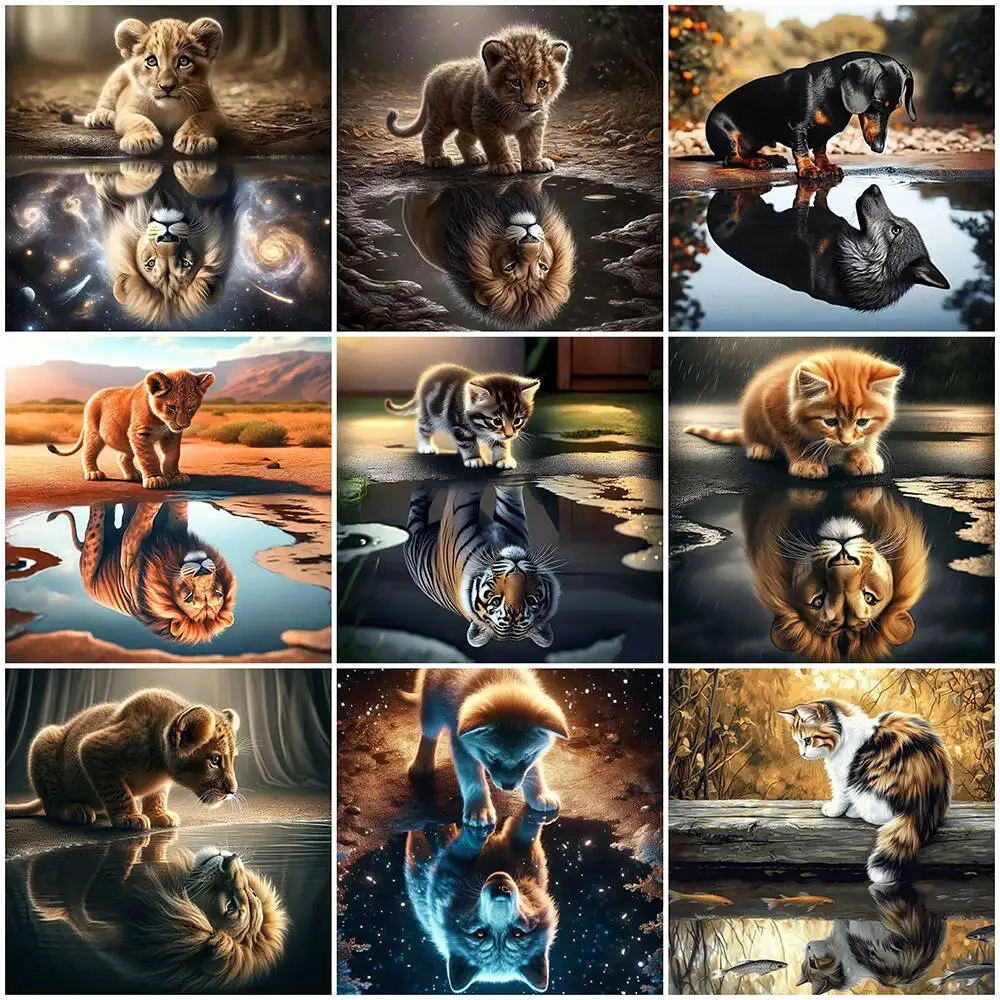 EverShine DIY Diamond Painting Animal Reflect 5D Full Drill Mosaic Cat Tiger Embroidery Lion Wolf Dog Art Supplies Home Decor