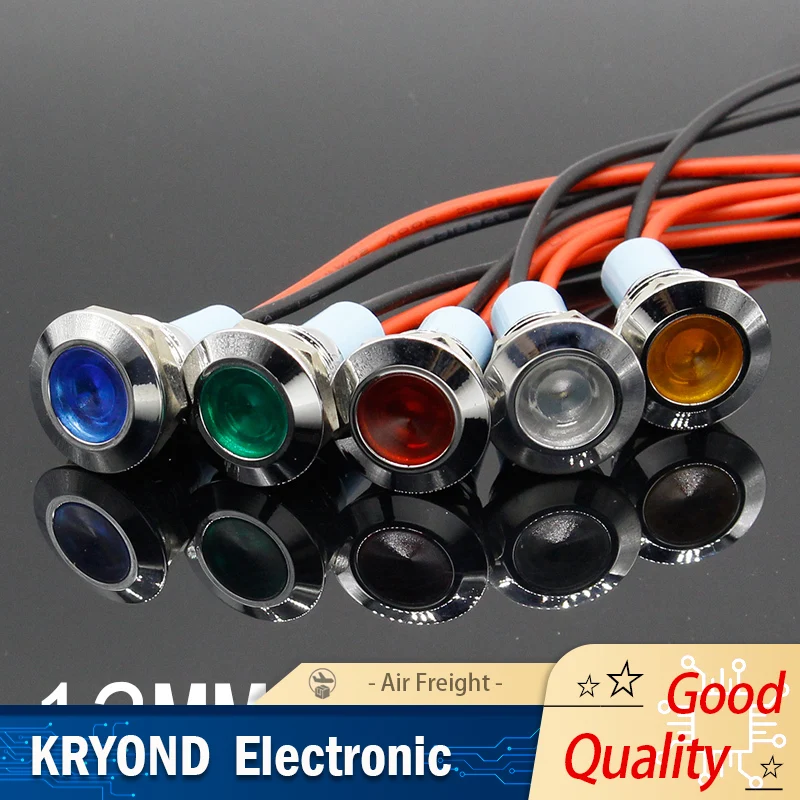 

12mm Waterproof Metal Flat Round Indicator Signal Lamp 3V 6V 12V 24V 220V with Red Yellow Blue Green Wires