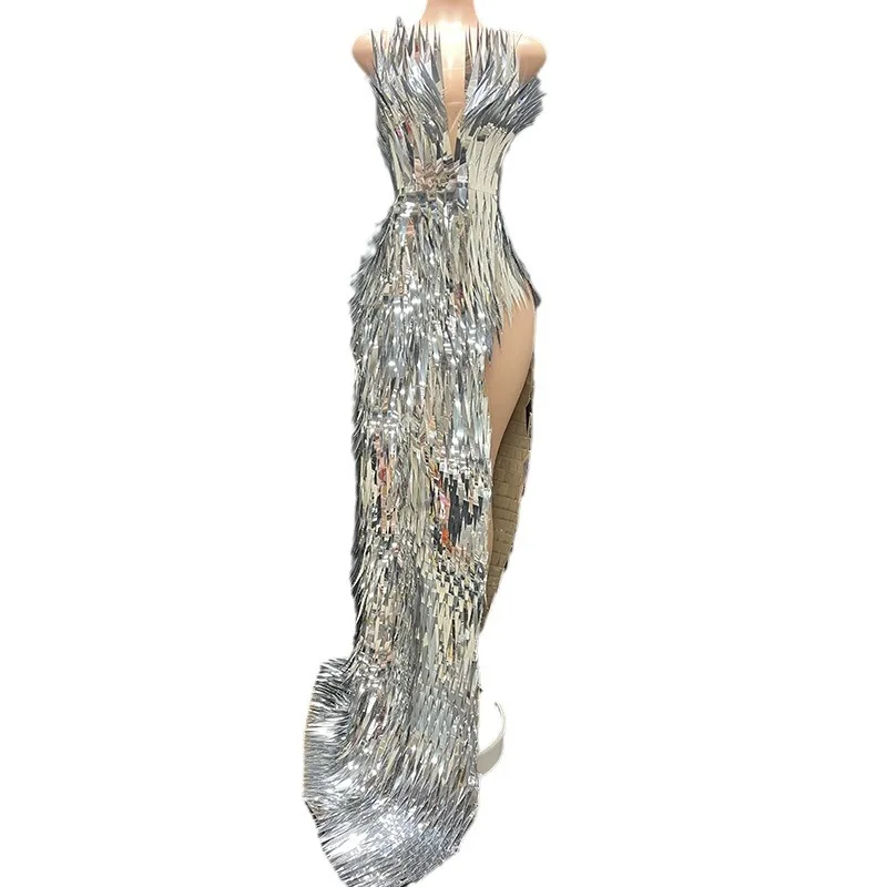 Robe de soirée bustier tubulaire à paillettes argentées, Design d'été, robe d'hôte de spectacle sur scène, maison en direct, robes Para Mujer Fiesta Elegante