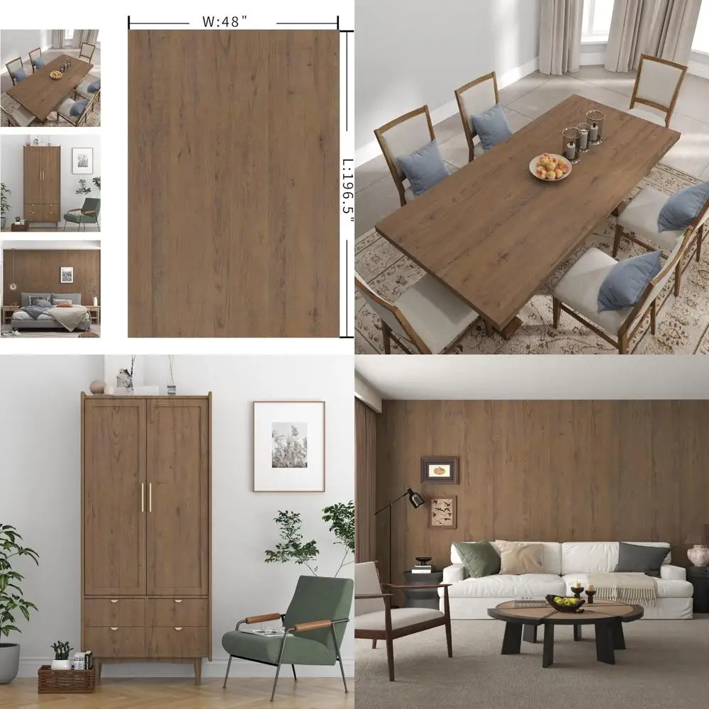 

48x196 Waterproof Peel and Stick Brown Wood Grain Wallpaper, Removable Adhesive for Home and Office Walls