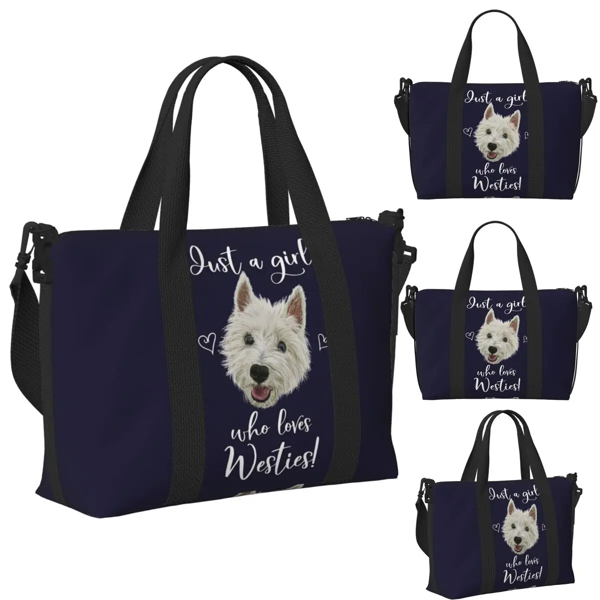 

Just A Girl Who Loves Westies West Highland Terrier Dog Beach Travel Bag Tote Bags for Yoga Women Shopping Duffle Shoulder Bag