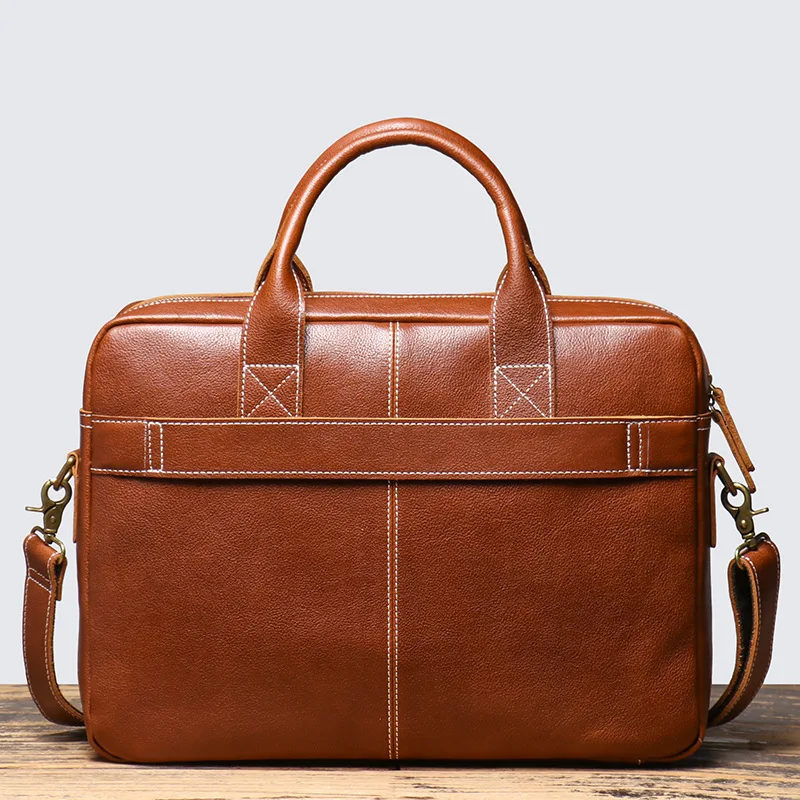 Men's Top Grain Cowhide Laptop Briefcase Spacious Office Bag for Business Commute, Shoulder Carry Computer Bag