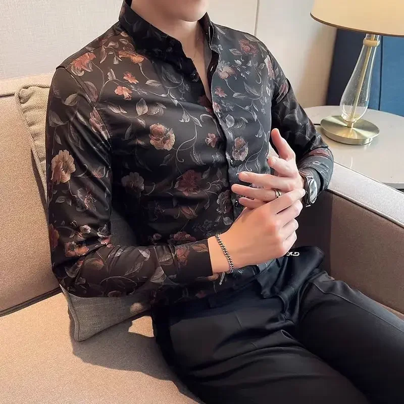 

Fashion Lapel Button Spliced All-match Printed Shirts Men's Clothing 2023 Spring New Loose Casual Tops Long Sleeve Korean Shirt