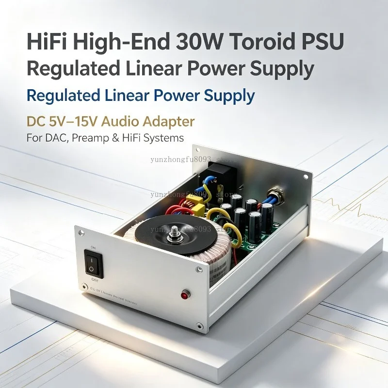 HiFi High-End 30W Toroid PSU, Regulated Linear Power Supply with DC 5V–15V Audio Adapter for DAC and HiFi Systems