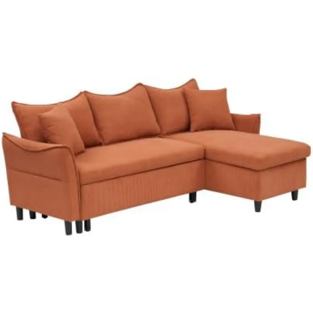 L-образный 3-местный раскладной диван-кровать с подушками, шезлонгом для хранения и выдвижным режимом дивана