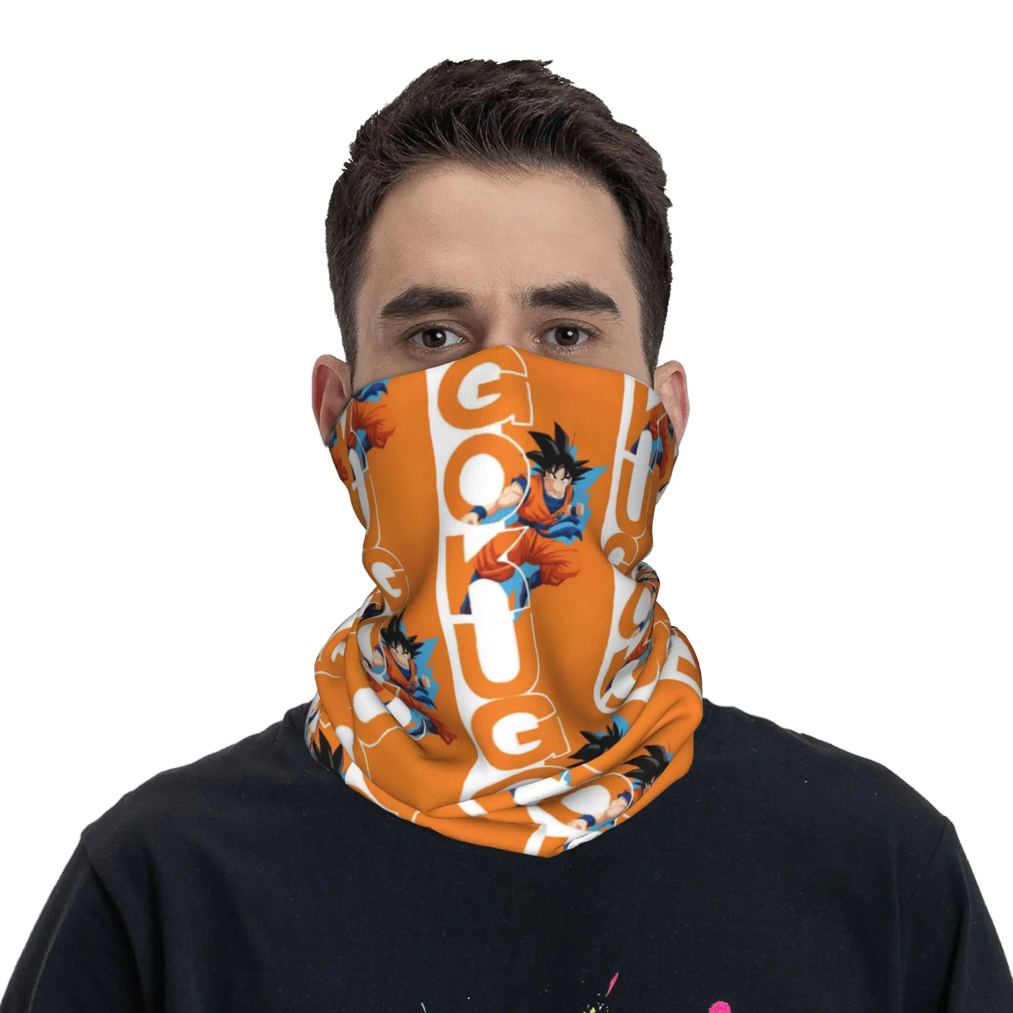 Custom Goku Anime Winter Headband Neck Warmer Men Women Hiking Cycling Tube Scarf Cute Cartoon Face Bandana Gaiter