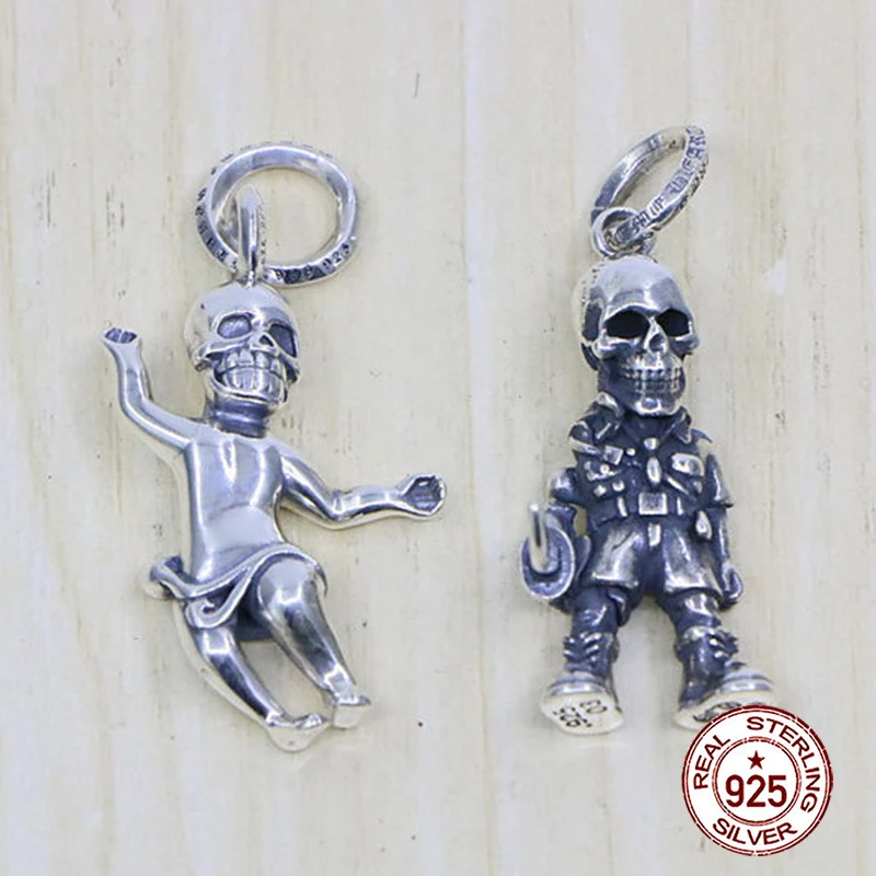 S925 sterling silver pendant, fashionable hip-hop internet celebrity  Skeleton Soldier minimalist style  Personalized jewelry