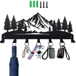 Durable modern mountain tree forest design metal key holder wall hooks organsizer entryway hallway decor keys home storage hook