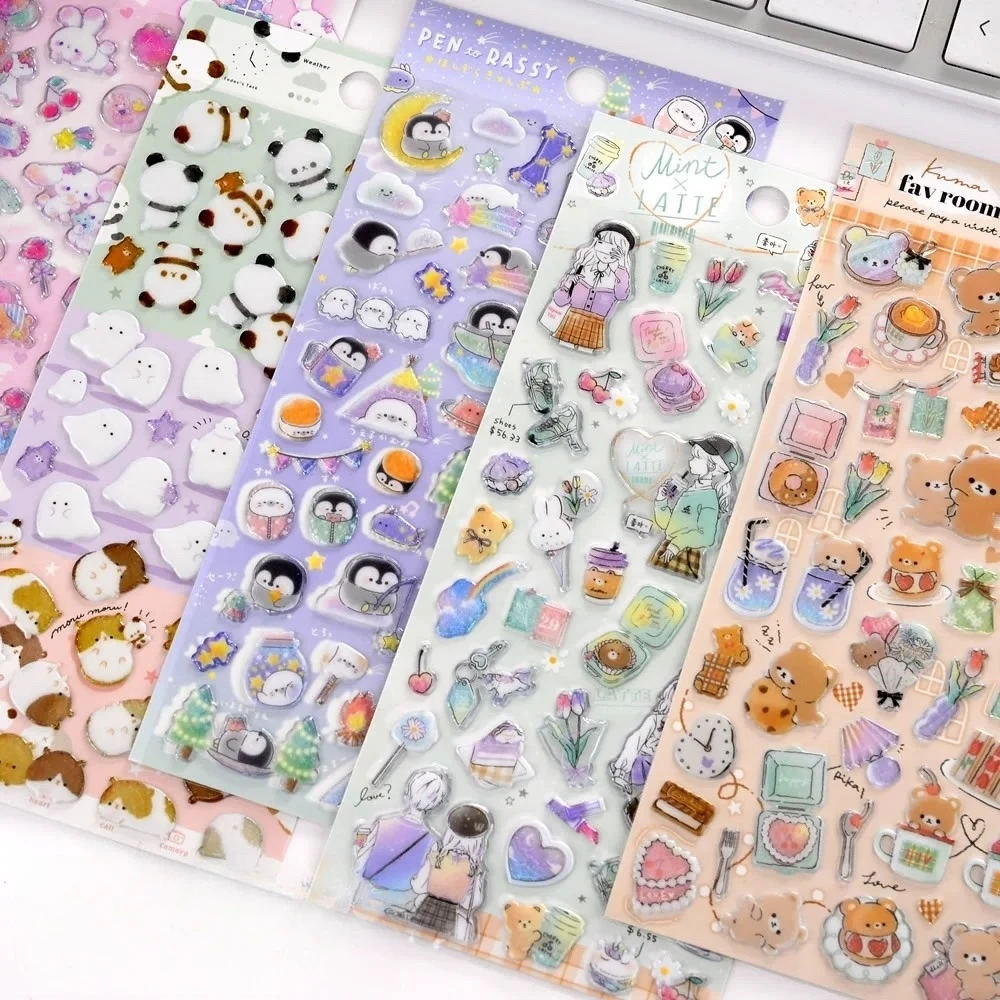 3 pcs/6 pcs Sweet Pets Room Cartoon Candy Crystal Stickers Scrapbooking Diy Journal Stationery Sticker Cute Deco School Supplies