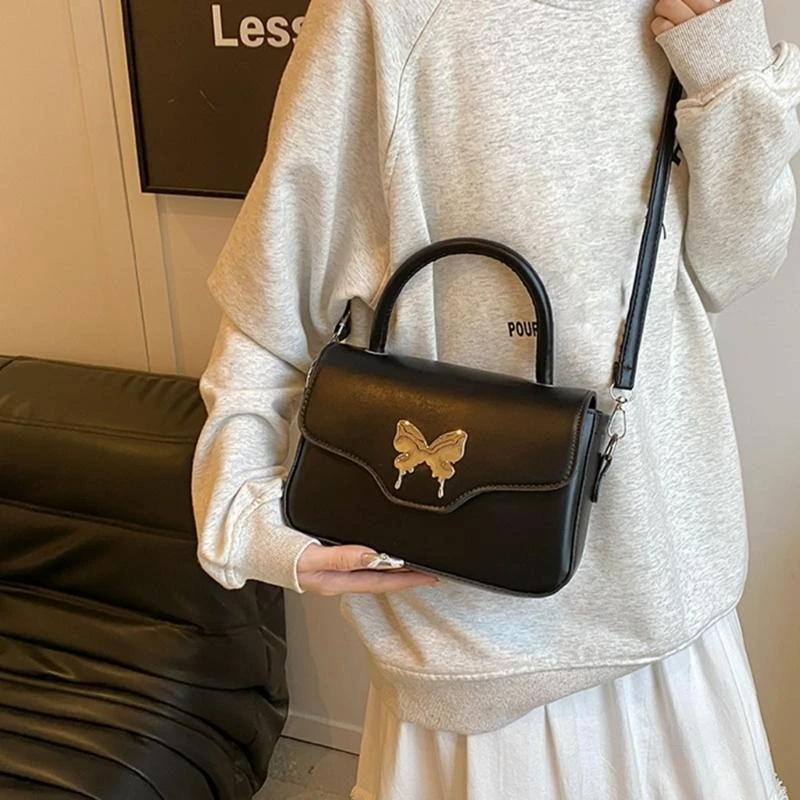 

652F Versatile PU Leather Square Bag Crossbody Bag Fashion Bowknot Shoulder Purse Casual Handbag for Travel VacationUse