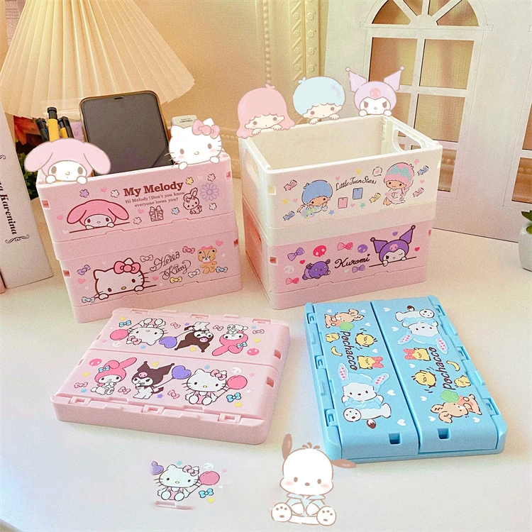 17CM Sanrio Organizer Foldable Kawaii Kuromi Melody Cinnamoroll Pom Pom Purin Anime Peripheral Kawaii Stackable Box Gift